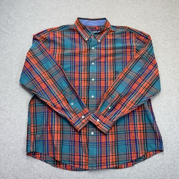 Chaps Shirt Mens XXL 2XL Orange Green Plaid Button Down Easy Care Pocket Preppy - Picture 2 of 10